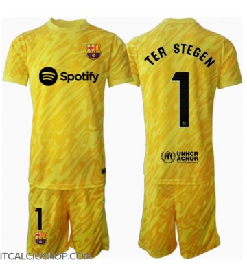 Barcelona Ter Stegen #1 Portiere Prima Maglia Bambino 2024-25 Manica Corta (+ Pantaloni corti)